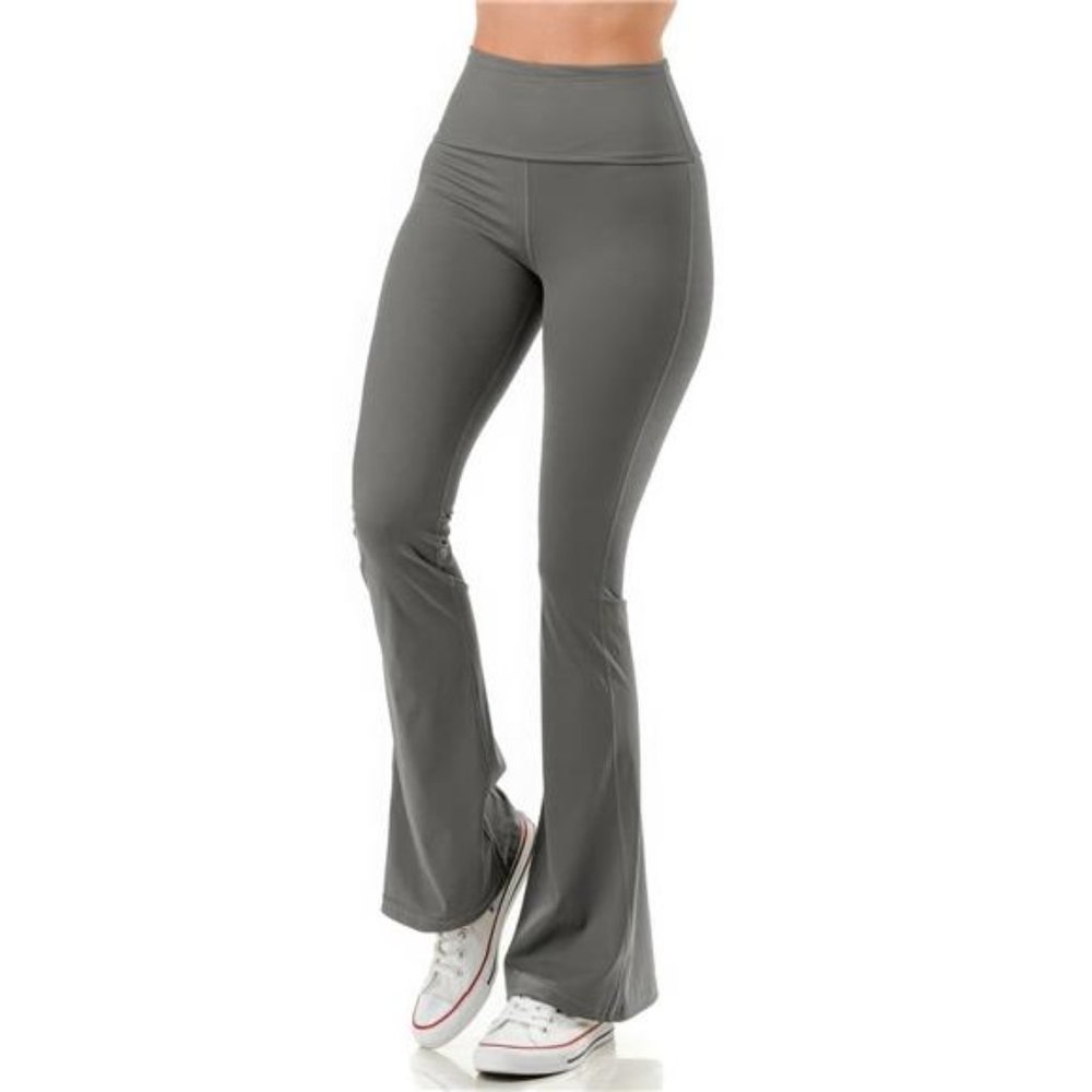 Folded high waist smooth flare yoga pants - Picture 2 of 8